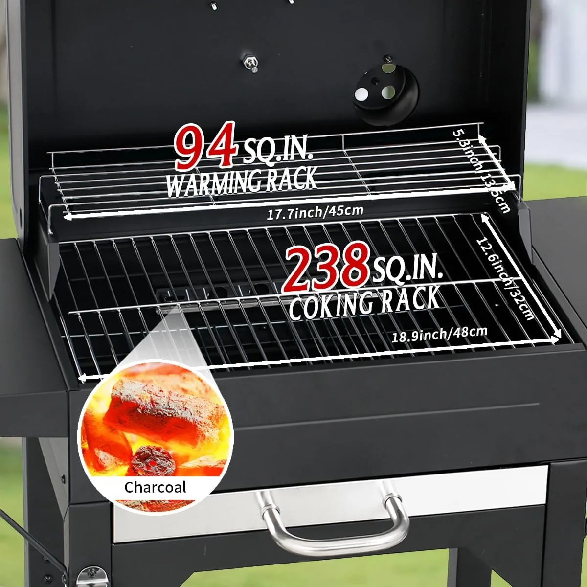 شواية فحم MASTER COOK مع رف تدفئة وترمومتر — صورة 3
