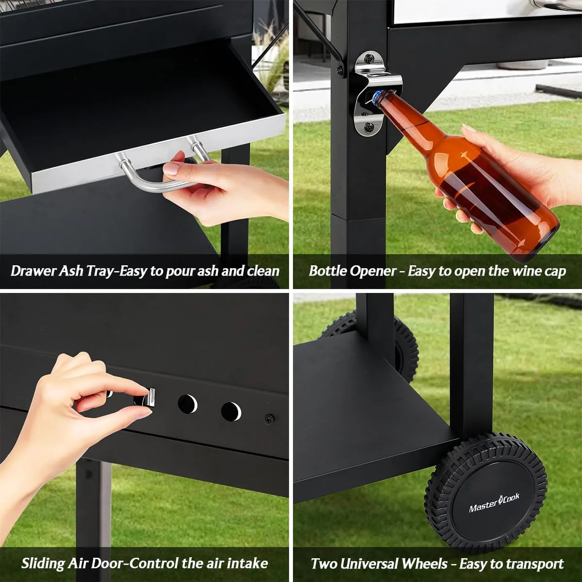شواية فحم MASTER COOK بعجلات دوّارة وطاولة جانبية — صورة 4